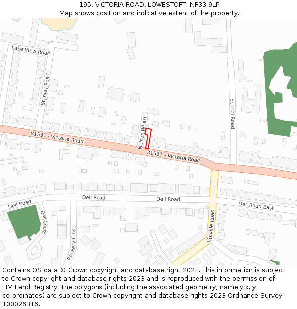 195, VICTORIA ROAD, LOWESTOFT, NR33 9LP: Location map and indicative extent of plot