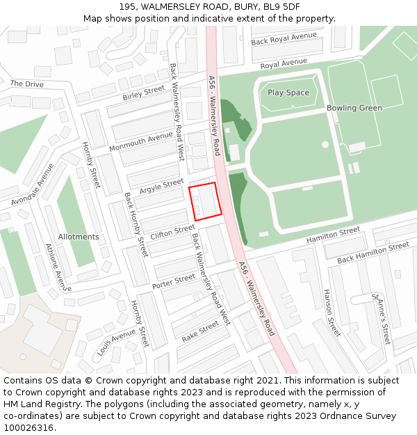 195, WALMERSLEY ROAD, BURY, BL9 5DF: Location map and indicative extent of plot