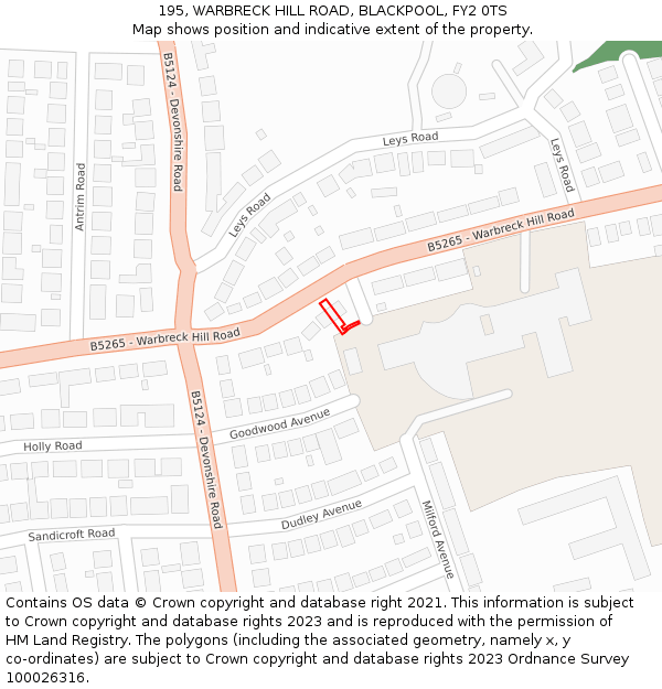 195, WARBRECK HILL ROAD, BLACKPOOL, FY2 0TS: Location map and indicative extent of plot