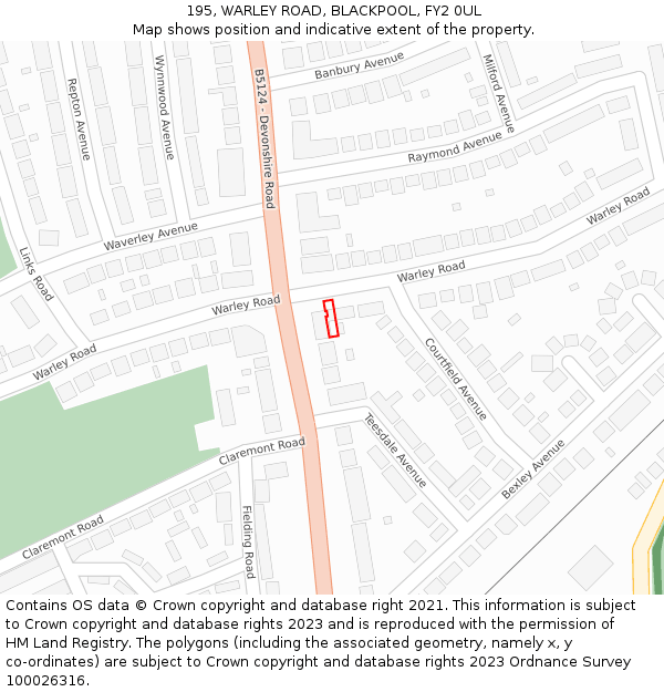 195, WARLEY ROAD, BLACKPOOL, FY2 0UL: Location map and indicative extent of plot