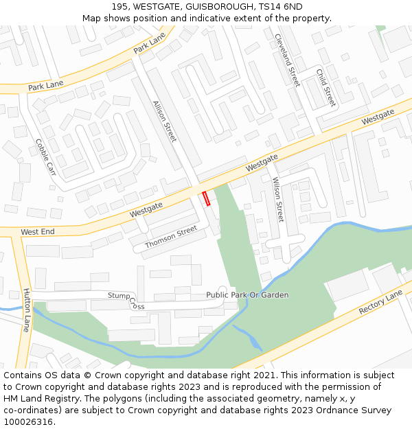 195, WESTGATE, GUISBOROUGH, TS14 6ND: Location map and indicative extent of plot