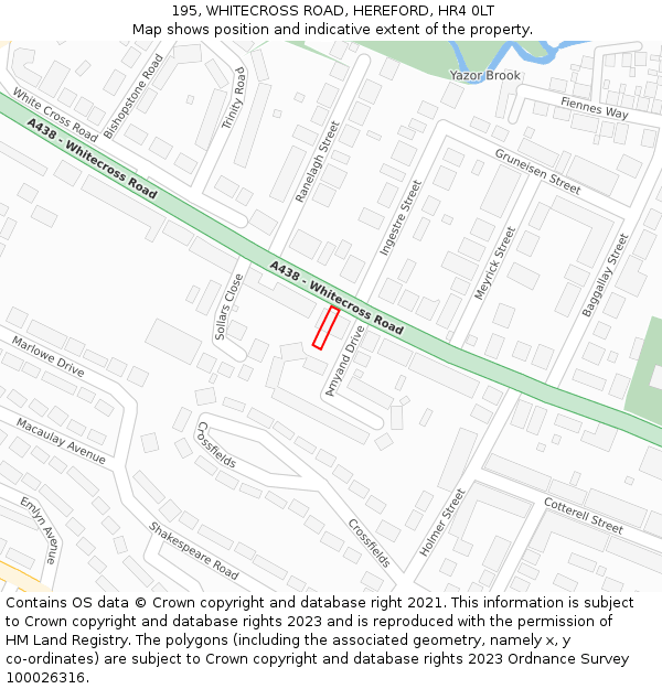 195, WHITECROSS ROAD, HEREFORD, HR4 0LT: Location map and indicative extent of plot