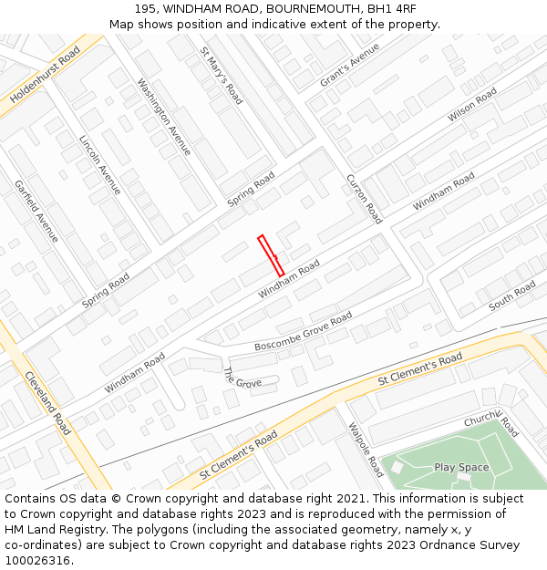 195, WINDHAM ROAD, BOURNEMOUTH, BH1 4RF: Location map and indicative extent of plot