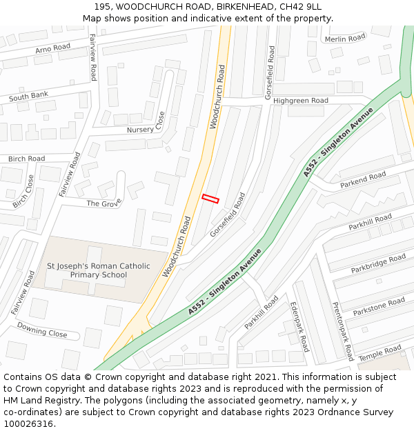 195, WOODCHURCH ROAD, BIRKENHEAD, CH42 9LL: Location map and indicative extent of plot