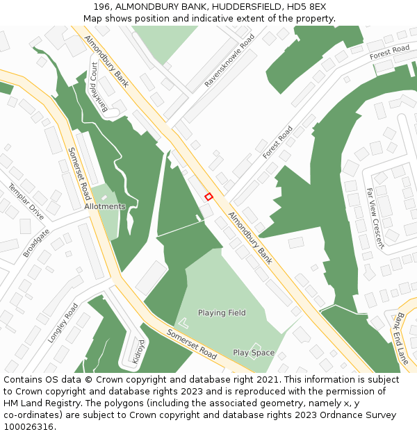 196, ALMONDBURY BANK, HUDDERSFIELD, HD5 8EX: Location map and indicative extent of plot