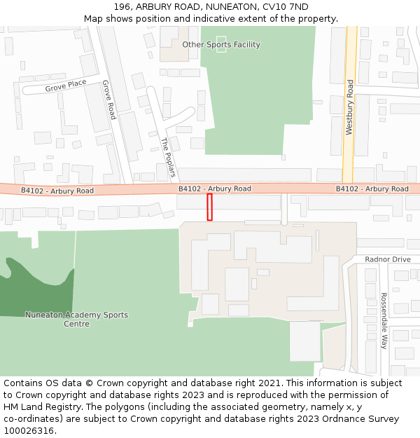 196, ARBURY ROAD, NUNEATON, CV10 7ND: Location map and indicative extent of plot