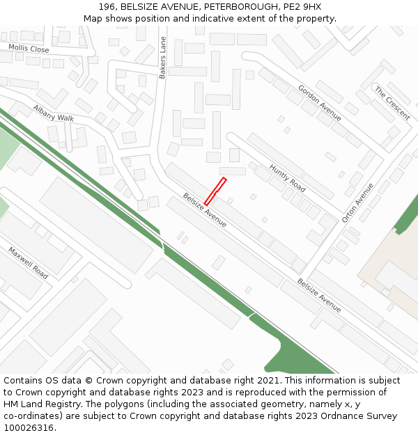 196, BELSIZE AVENUE, PETERBOROUGH, PE2 9HX: Location map and indicative extent of plot
