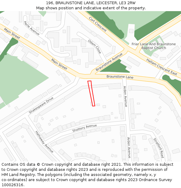 196, BRAUNSTONE LANE, LEICESTER, LE3 2RW: Location map and indicative extent of plot
