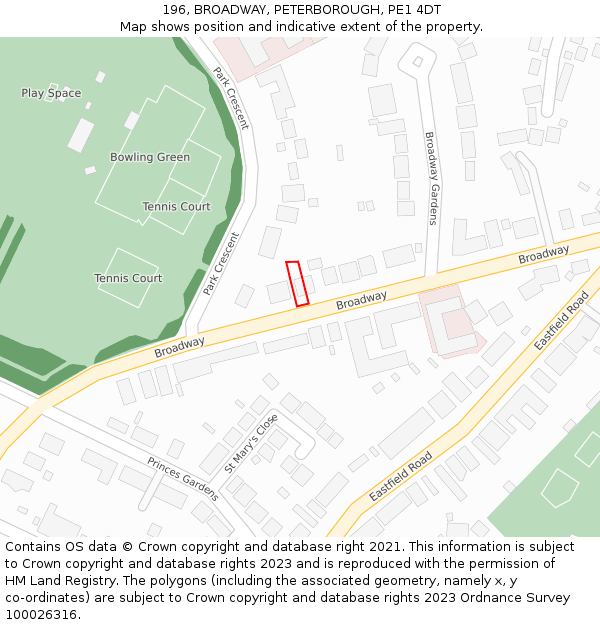 196, BROADWAY, PETERBOROUGH, PE1 4DT: Location map and indicative extent of plot