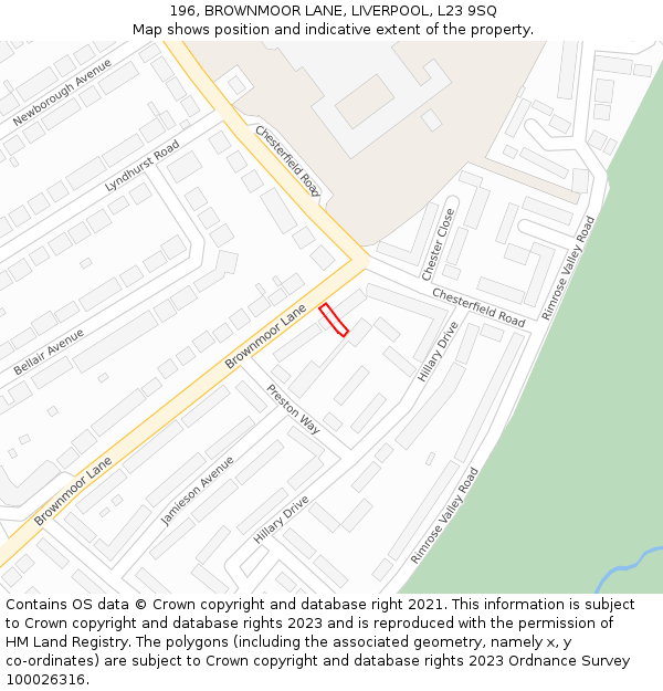 196, BROWNMOOR LANE, LIVERPOOL, L23 9SQ: Location map and indicative extent of plot