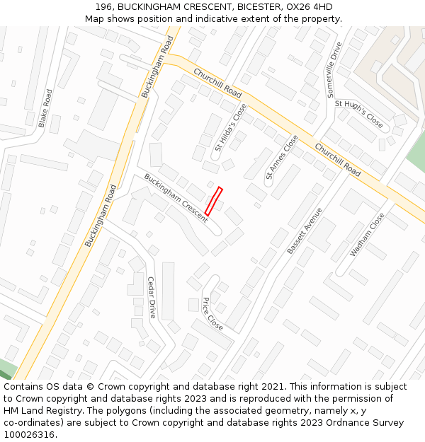 196, BUCKINGHAM CRESCENT, BICESTER, OX26 4HD: Location map and indicative extent of plot