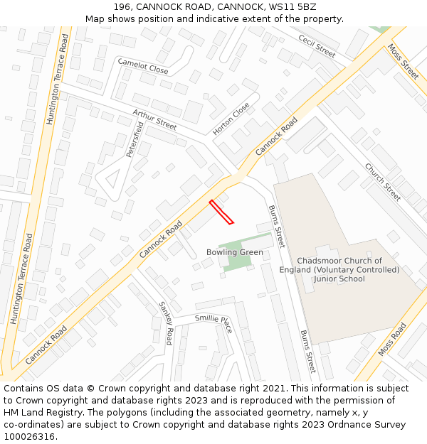 196, CANNOCK ROAD, CANNOCK, WS11 5BZ: Location map and indicative extent of plot