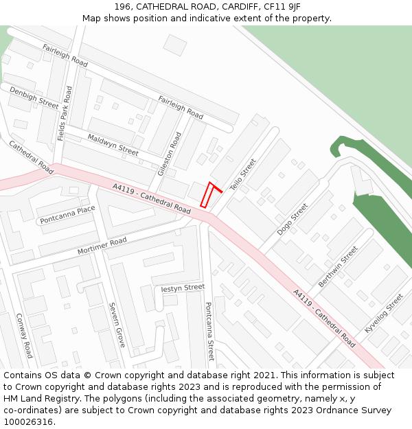 196, CATHEDRAL ROAD, CARDIFF, CF11 9JF: Location map and indicative extent of plot