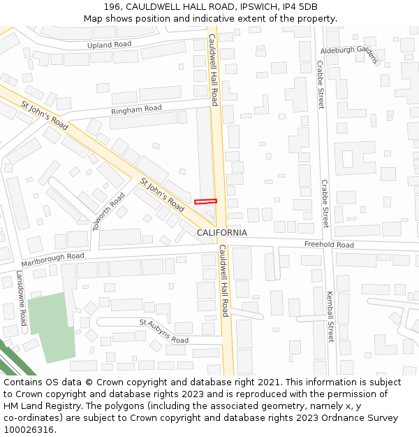 196, CAULDWELL HALL ROAD, IPSWICH, IP4 5DB: Location map and indicative extent of plot