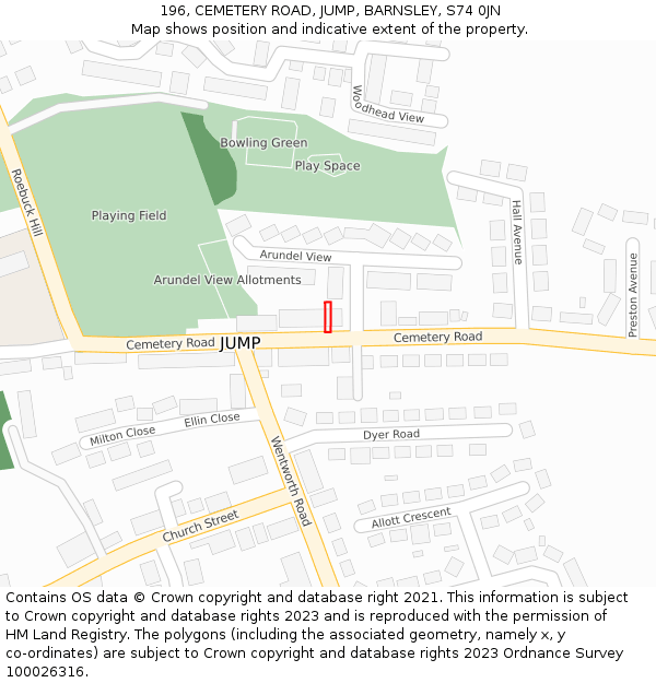 196, CEMETERY ROAD, JUMP, BARNSLEY, S74 0JN: Location map and indicative extent of plot