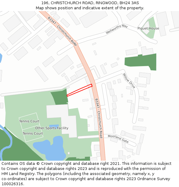196, CHRISTCHURCH ROAD, RINGWOOD, BH24 3AS: Location map and indicative extent of plot