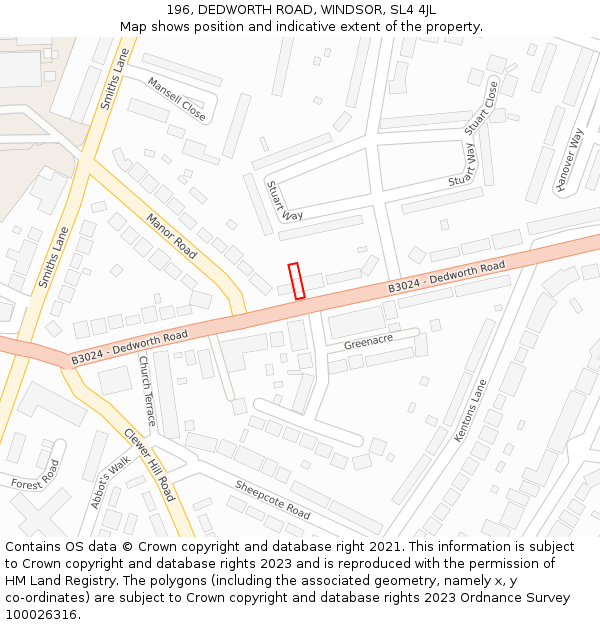 196, DEDWORTH ROAD, WINDSOR, SL4 4JL: Location map and indicative extent of plot