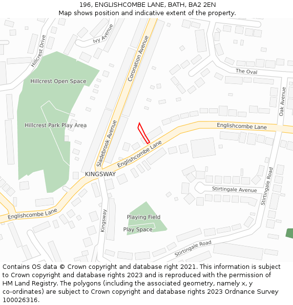 196, ENGLISHCOMBE LANE, BATH, BA2 2EN: Location map and indicative extent of plot