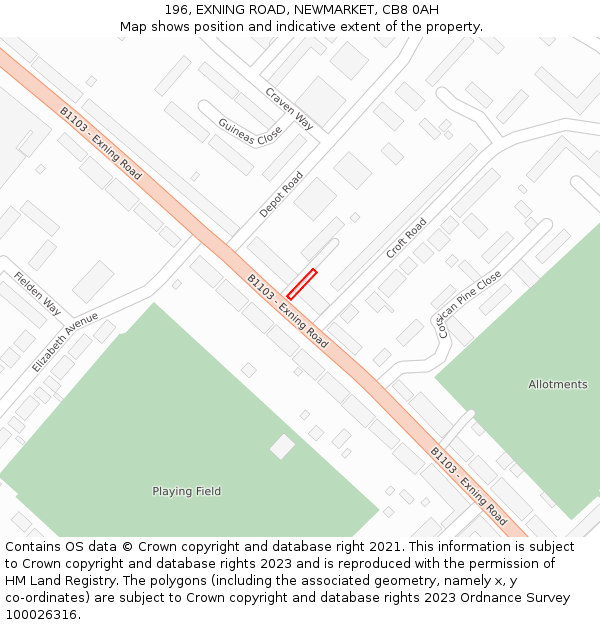 196, EXNING ROAD, NEWMARKET, CB8 0AH: Location map and indicative extent of plot