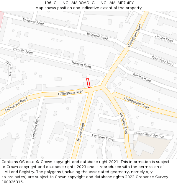 196, GILLINGHAM ROAD, GILLINGHAM, ME7 4EY: Location map and indicative extent of plot