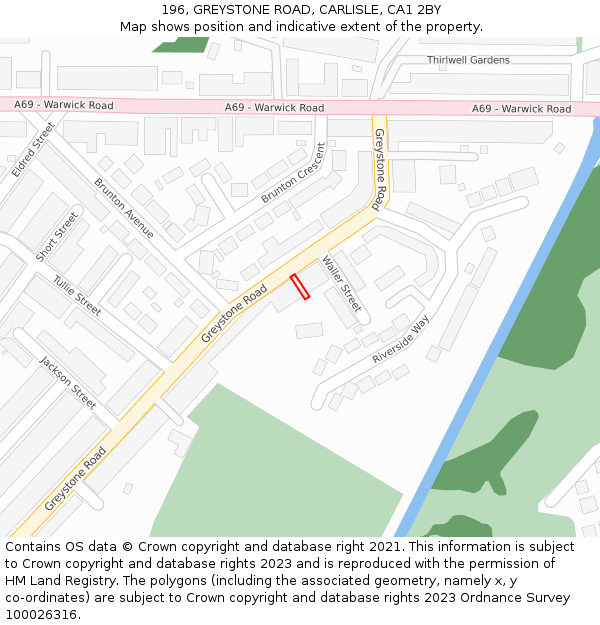 196, GREYSTONE ROAD, CARLISLE, CA1 2BY: Location map and indicative extent of plot