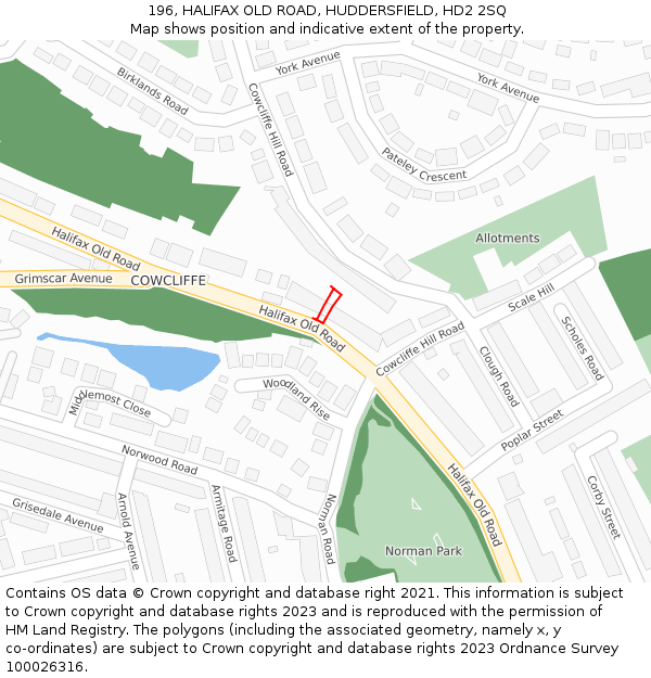 196, HALIFAX OLD ROAD, HUDDERSFIELD, HD2 2SQ: Location map and indicative extent of plot