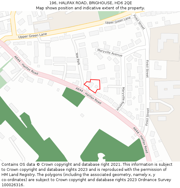 196, HALIFAX ROAD, BRIGHOUSE, HD6 2QE: Location map and indicative extent of plot