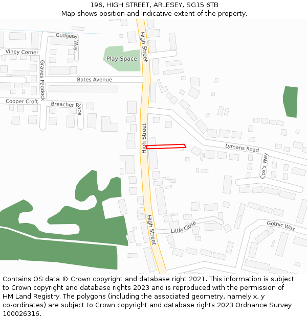 196, HIGH STREET, ARLESEY, SG15 6TB: Location map and indicative extent of plot