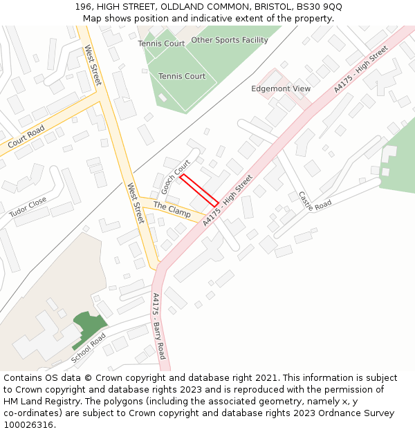 196, HIGH STREET, OLDLAND COMMON, BRISTOL, BS30 9QQ: Location map and indicative extent of plot