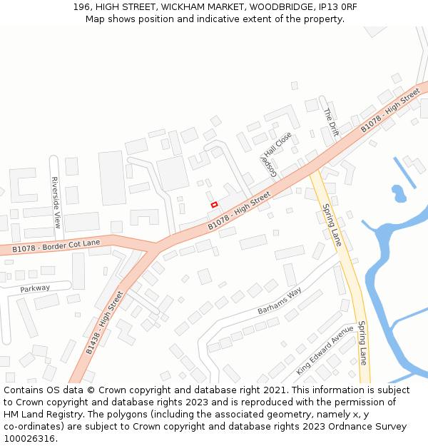 196, HIGH STREET, WICKHAM MARKET, WOODBRIDGE, IP13 0RF: Location map and indicative extent of plot