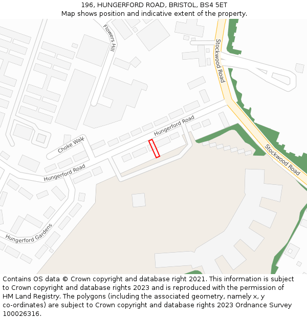 196, HUNGERFORD ROAD, BRISTOL, BS4 5ET: Location map and indicative extent of plot