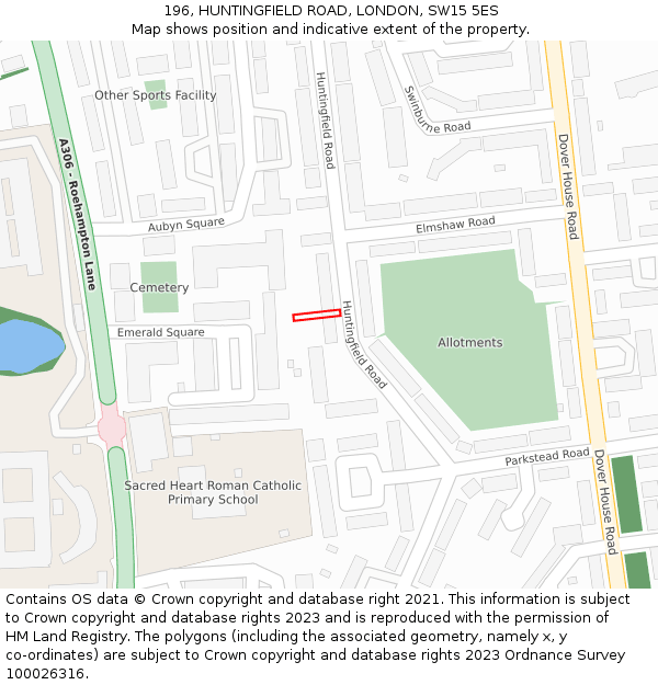 196, HUNTINGFIELD ROAD, LONDON, SW15 5ES: Location map and indicative extent of plot