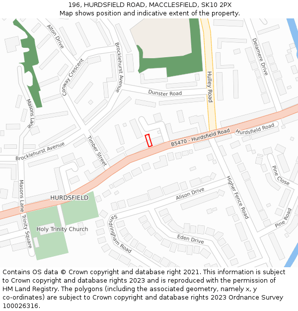 196, HURDSFIELD ROAD, MACCLESFIELD, SK10 2PX: Location map and indicative extent of plot