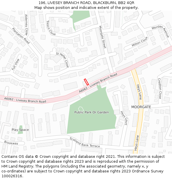 196, LIVESEY BRANCH ROAD, BLACKBURN, BB2 4QR: Location map and indicative extent of plot