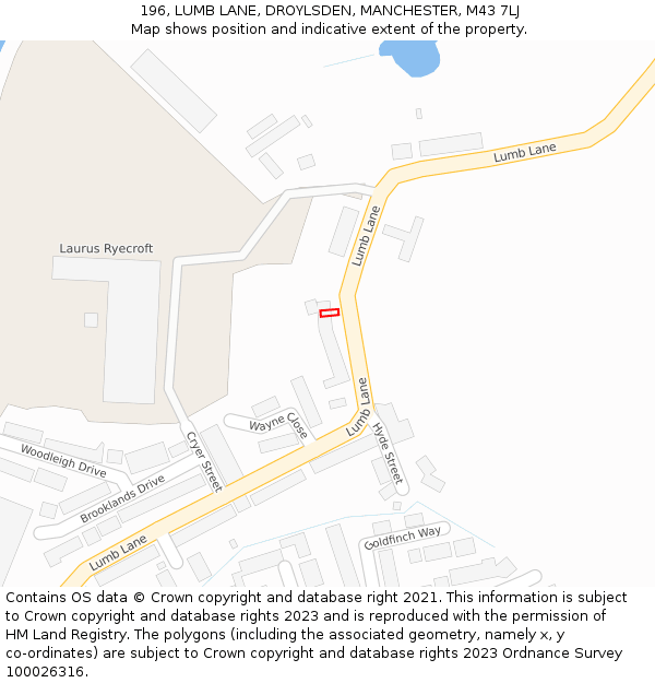 196, LUMB LANE, DROYLSDEN, MANCHESTER, M43 7LJ: Location map and indicative extent of plot