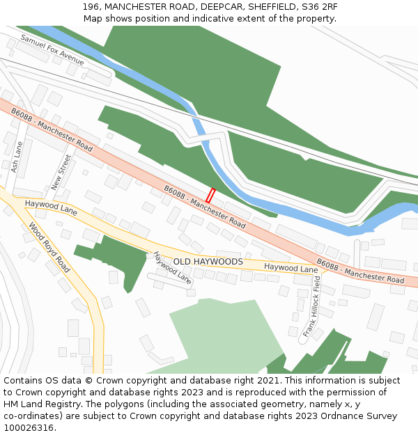196, MANCHESTER ROAD, DEEPCAR, SHEFFIELD, S36 2RF: Location map and indicative extent of plot