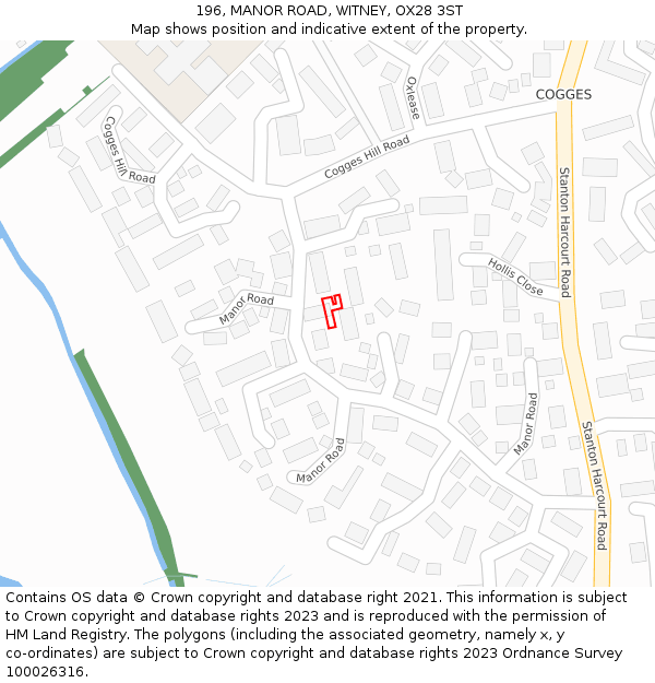 196, MANOR ROAD, WITNEY, OX28 3ST: Location map and indicative extent of plot