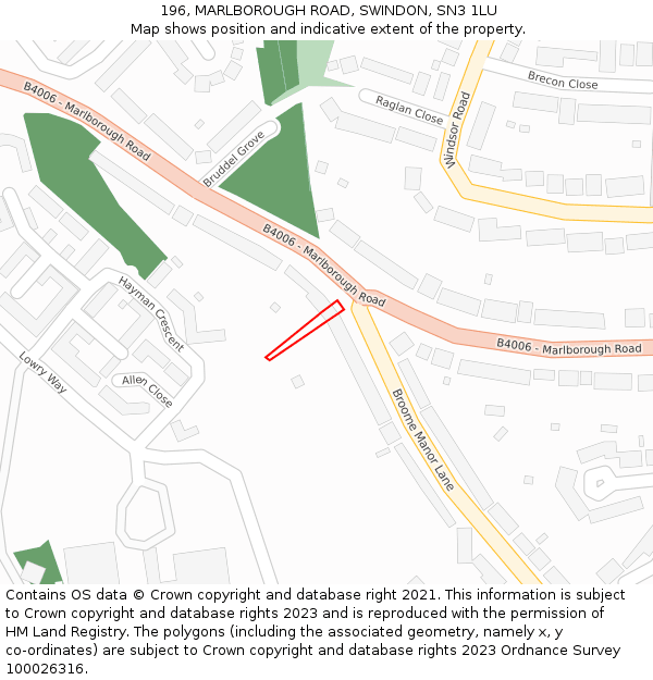 196, MARLBOROUGH ROAD, SWINDON, SN3 1LU: Location map and indicative extent of plot