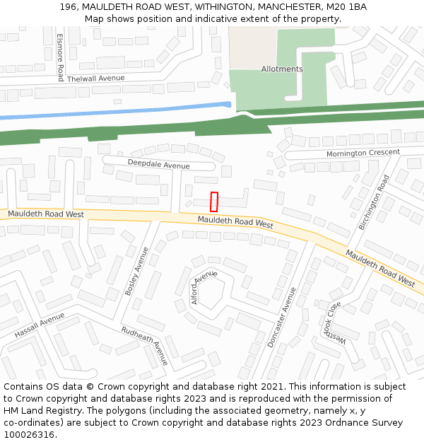 196, MAULDETH ROAD WEST, WITHINGTON, MANCHESTER, M20 1BA: Location map and indicative extent of plot