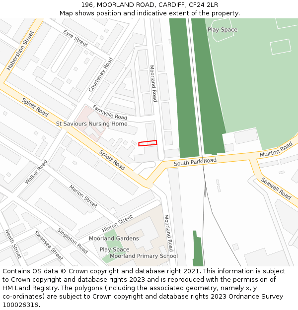 196, MOORLAND ROAD, CARDIFF, CF24 2LR: Location map and indicative extent of plot