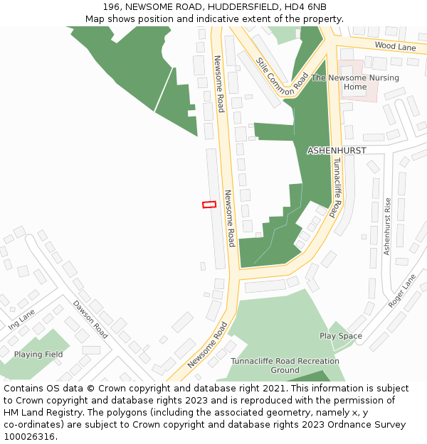 196, NEWSOME ROAD, HUDDERSFIELD, HD4 6NB: Location map and indicative extent of plot