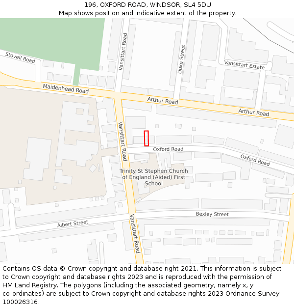 196, OXFORD ROAD, WINDSOR, SL4 5DU: Location map and indicative extent of plot
