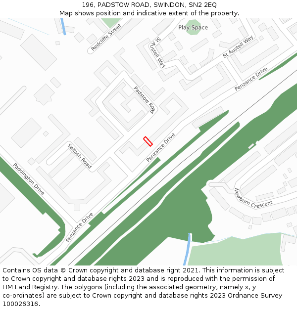196, PADSTOW ROAD, SWINDON, SN2 2EQ: Location map and indicative extent of plot