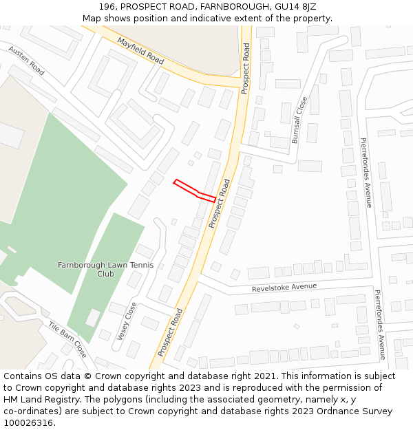196, PROSPECT ROAD, FARNBOROUGH, GU14 8JZ: Location map and indicative extent of plot