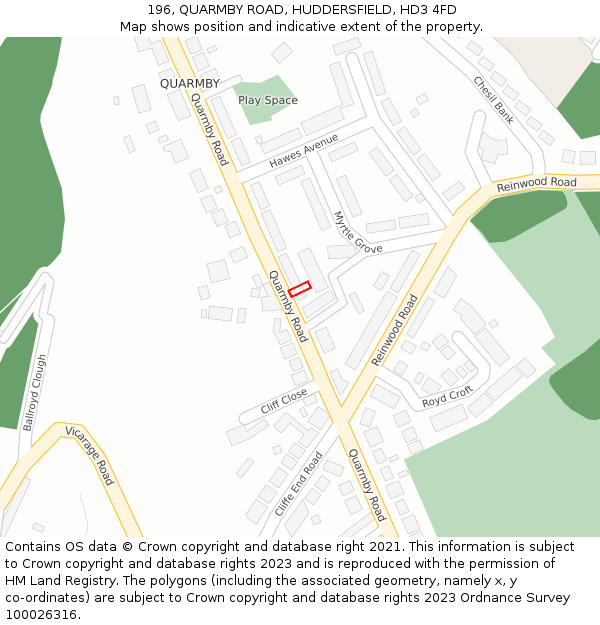 196, QUARMBY ROAD, HUDDERSFIELD, HD3 4FD: Location map and indicative extent of plot