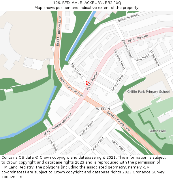 196, REDLAM, BLACKBURN, BB2 1XQ: Location map and indicative extent of plot