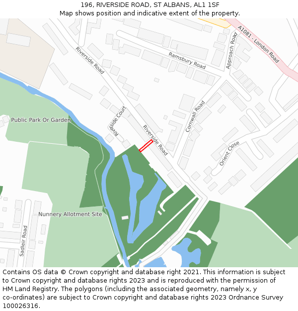 196, RIVERSIDE ROAD, ST ALBANS, AL1 1SF: Location map and indicative extent of plot