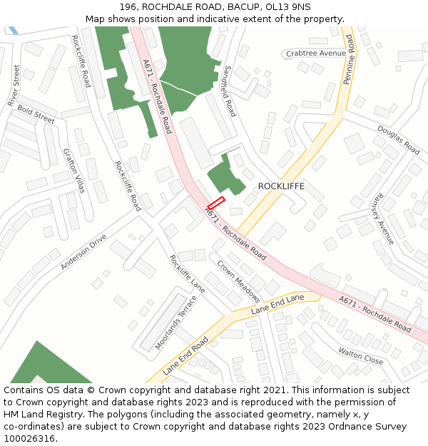 196, ROCHDALE ROAD, BACUP, OL13 9NS: Location map and indicative extent of plot