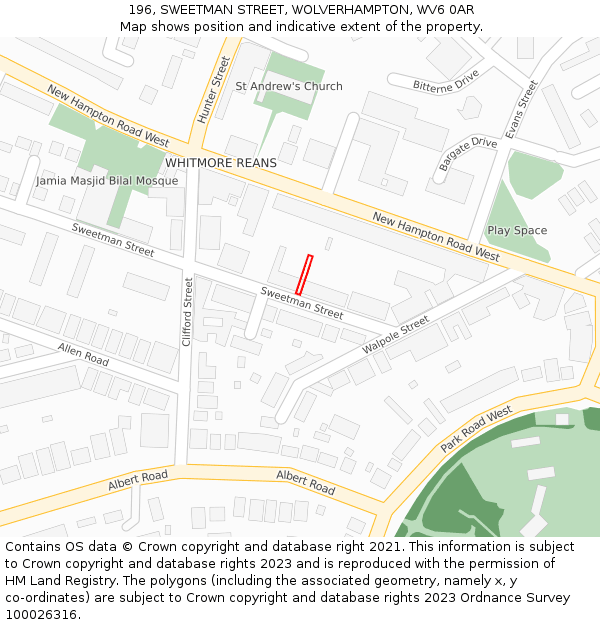 196, SWEETMAN STREET, WOLVERHAMPTON, WV6 0AR: Location map and indicative extent of plot