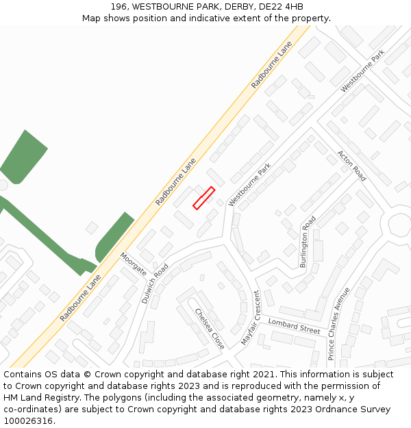 196, WESTBOURNE PARK, DERBY, DE22 4HB: Location map and indicative extent of plot